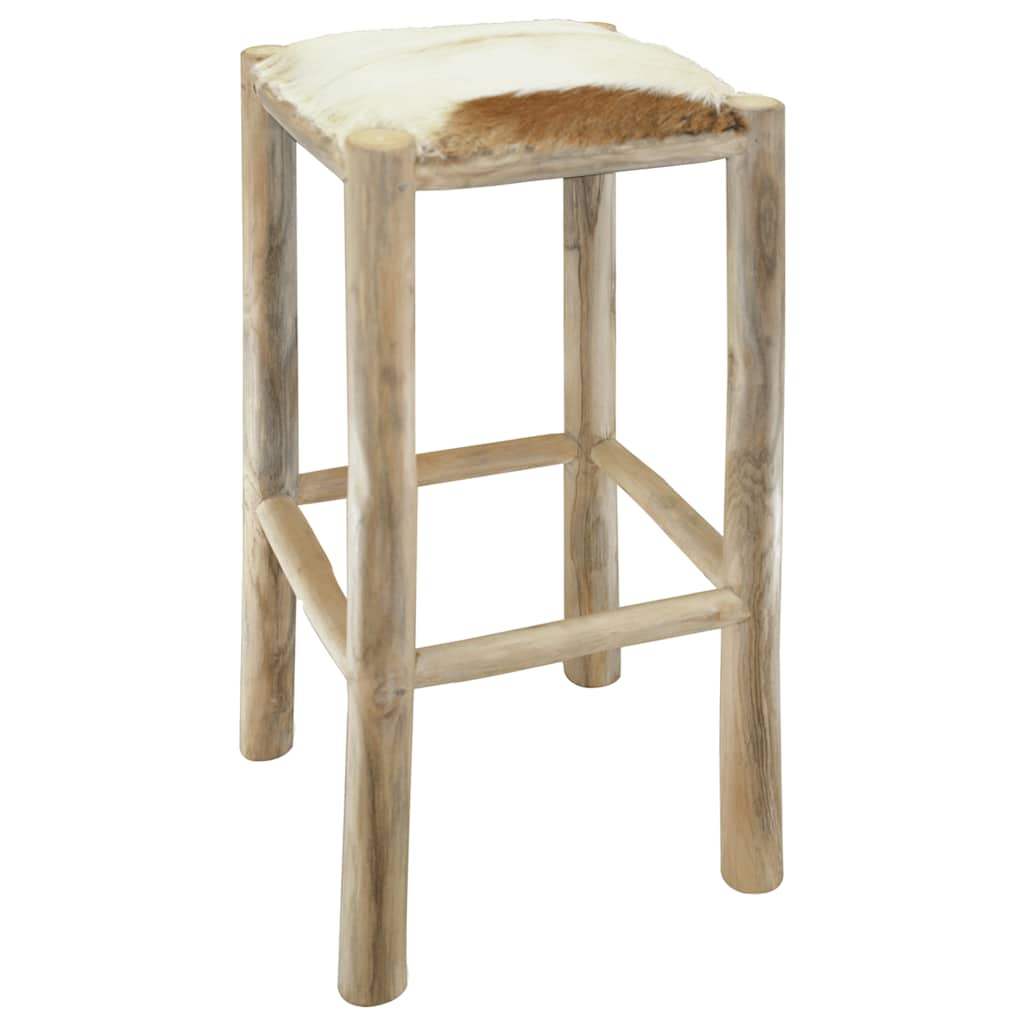 Tabouret de bar Cuir véritable et bois de teck solide