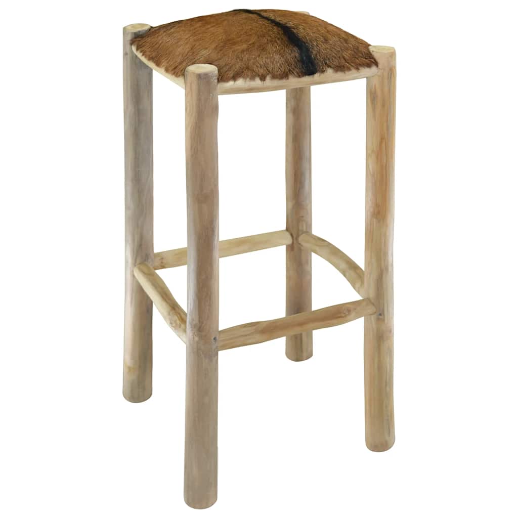 Tabouret de bar Cuir véritable et bois de teck solide