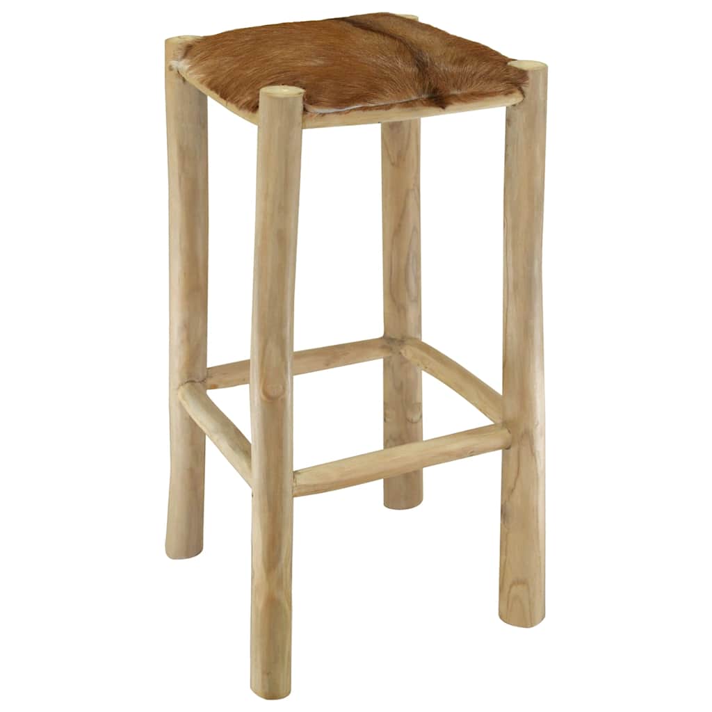 Tabouret de bar Cuir véritable et bois de teck solide