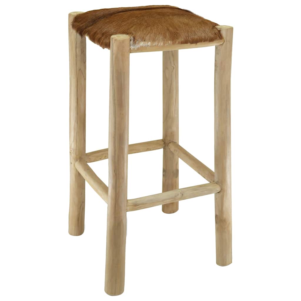 Tabouret de bar Cuir véritable et bois de teck solide