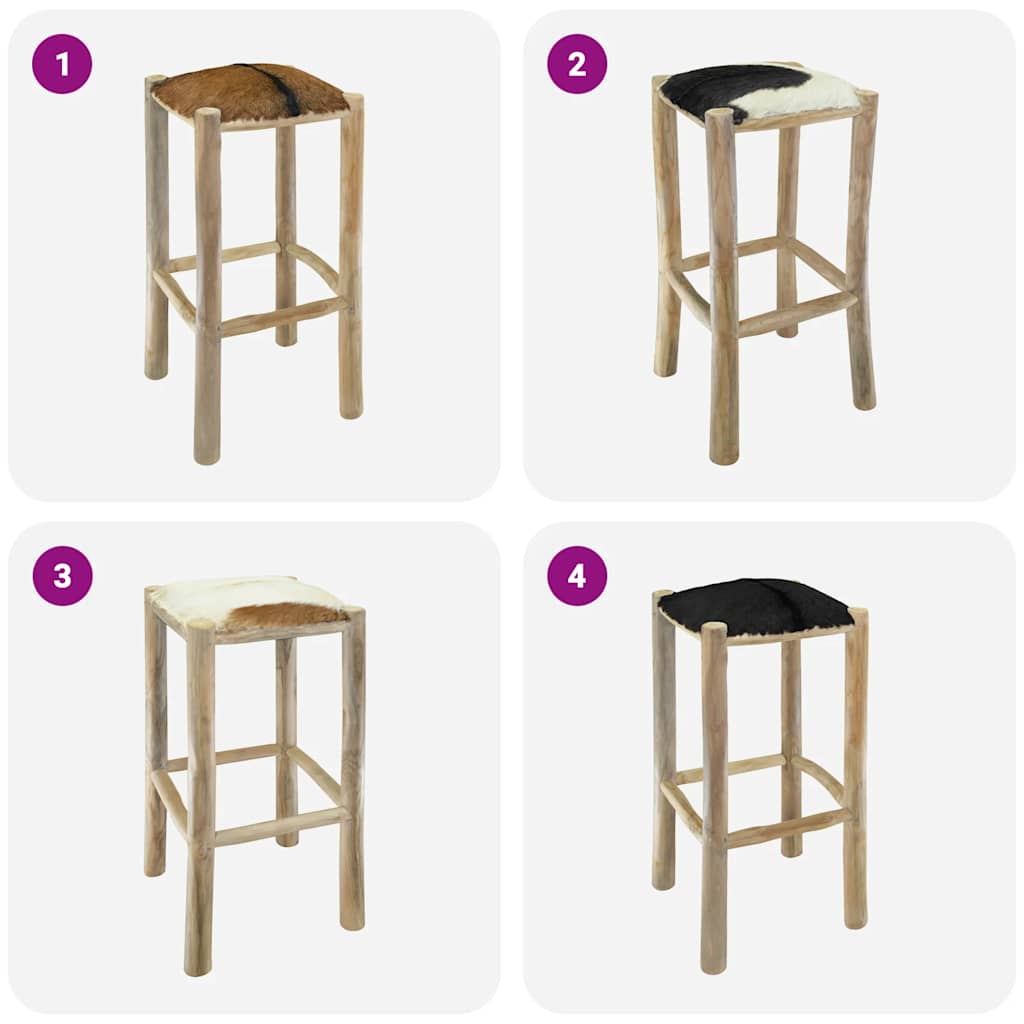 Tabouret de bar Cuir véritable et bois de teck solide