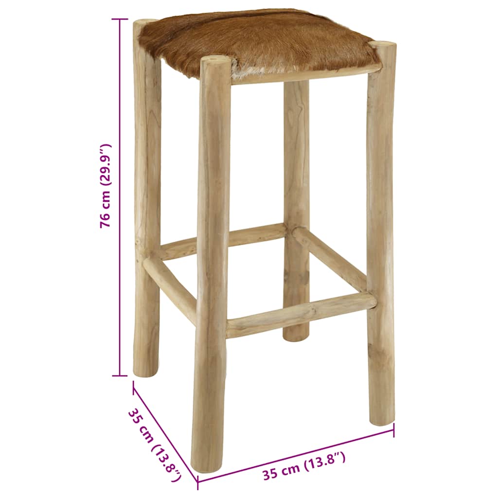 Tabouret de bar Cuir véritable et bois de teck solide