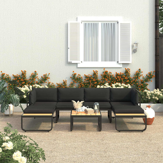 Canapé d'angle de jardin à 4 places avec coussins Aluminium WPC