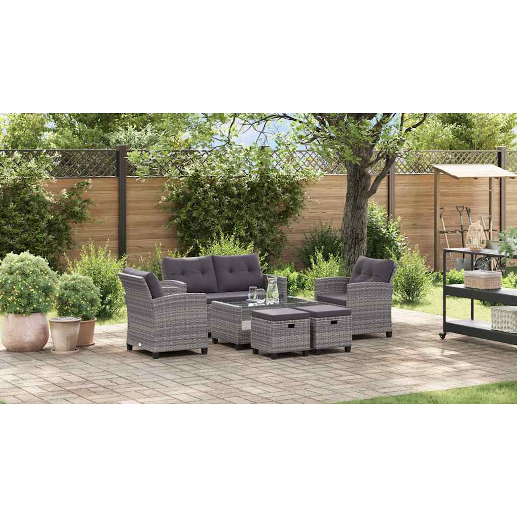6 pezzi mobili da giardino con cuscini in resina intrecciati grigio scuro