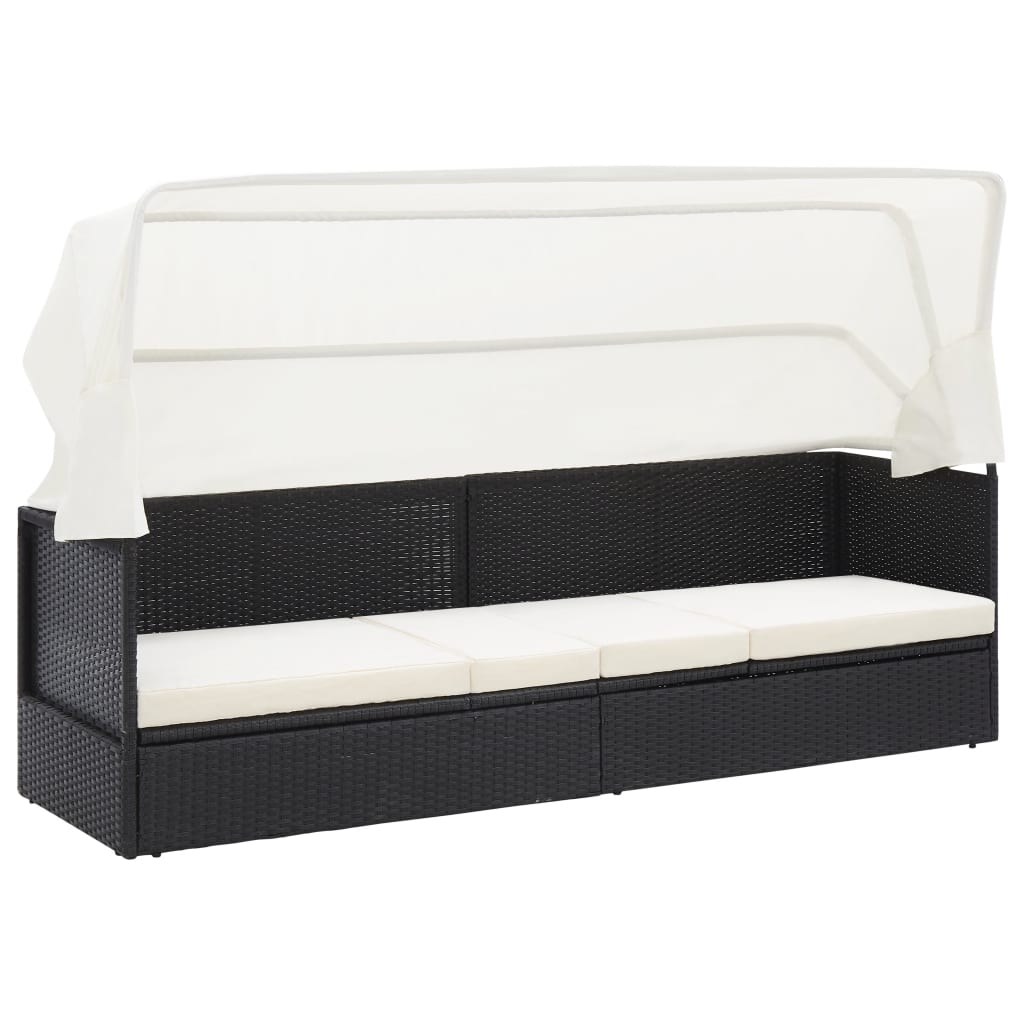 Garden sofa with woven resin black awning