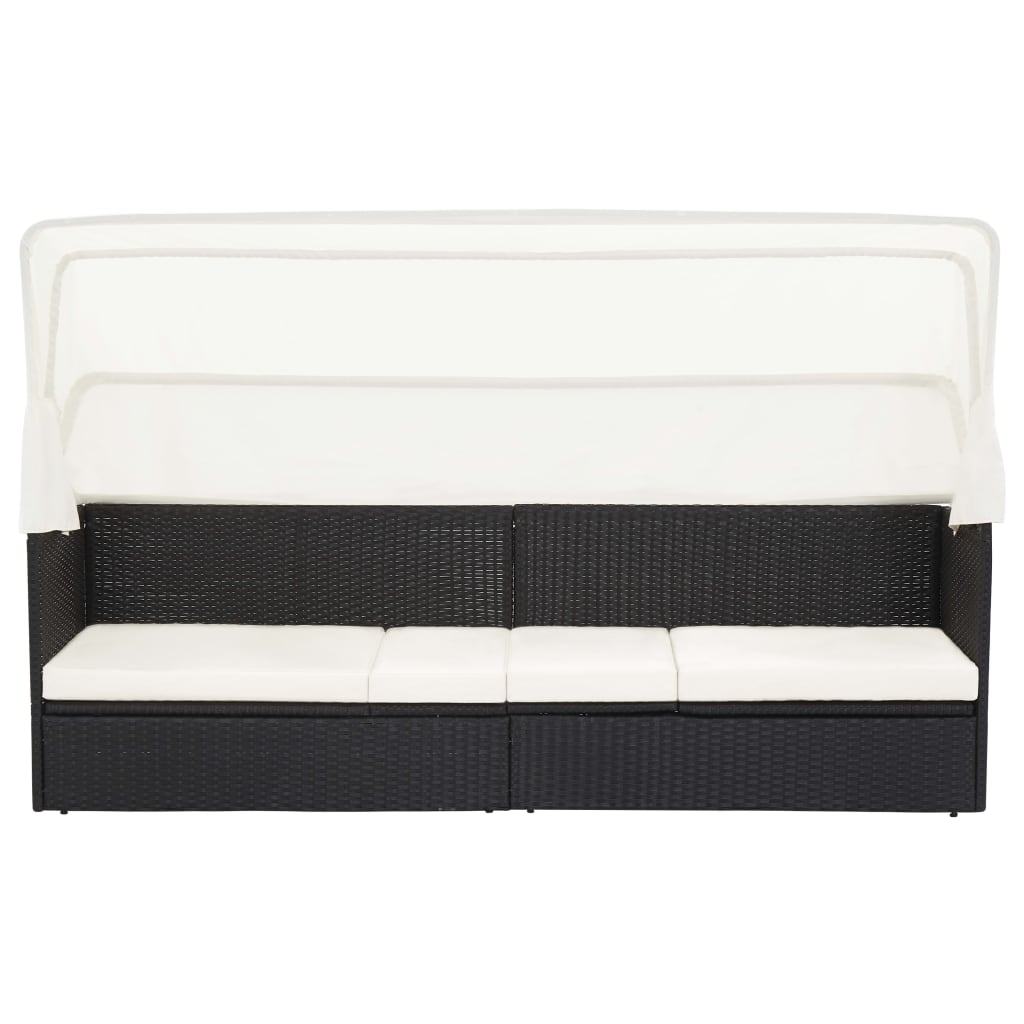 Garden sofa with woven resin black awning