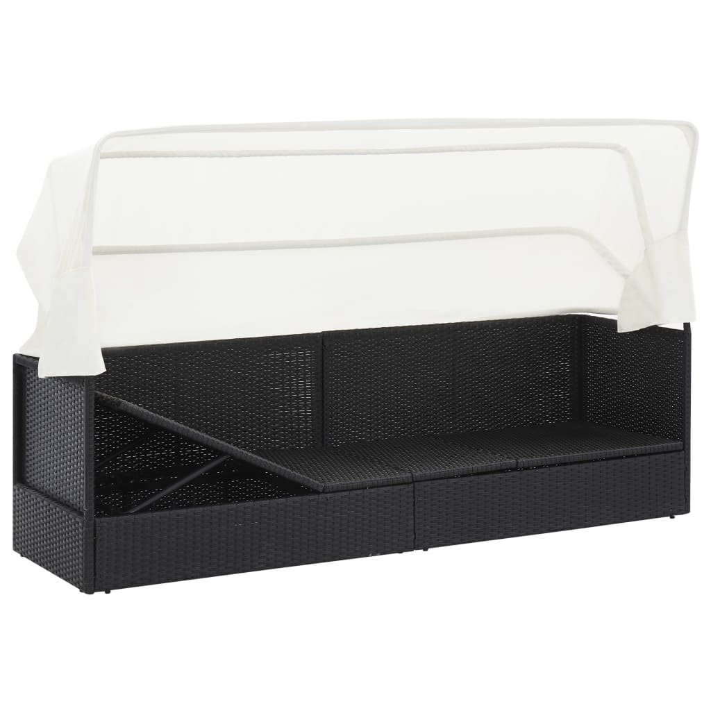 Garden sofa with woven resin black awning