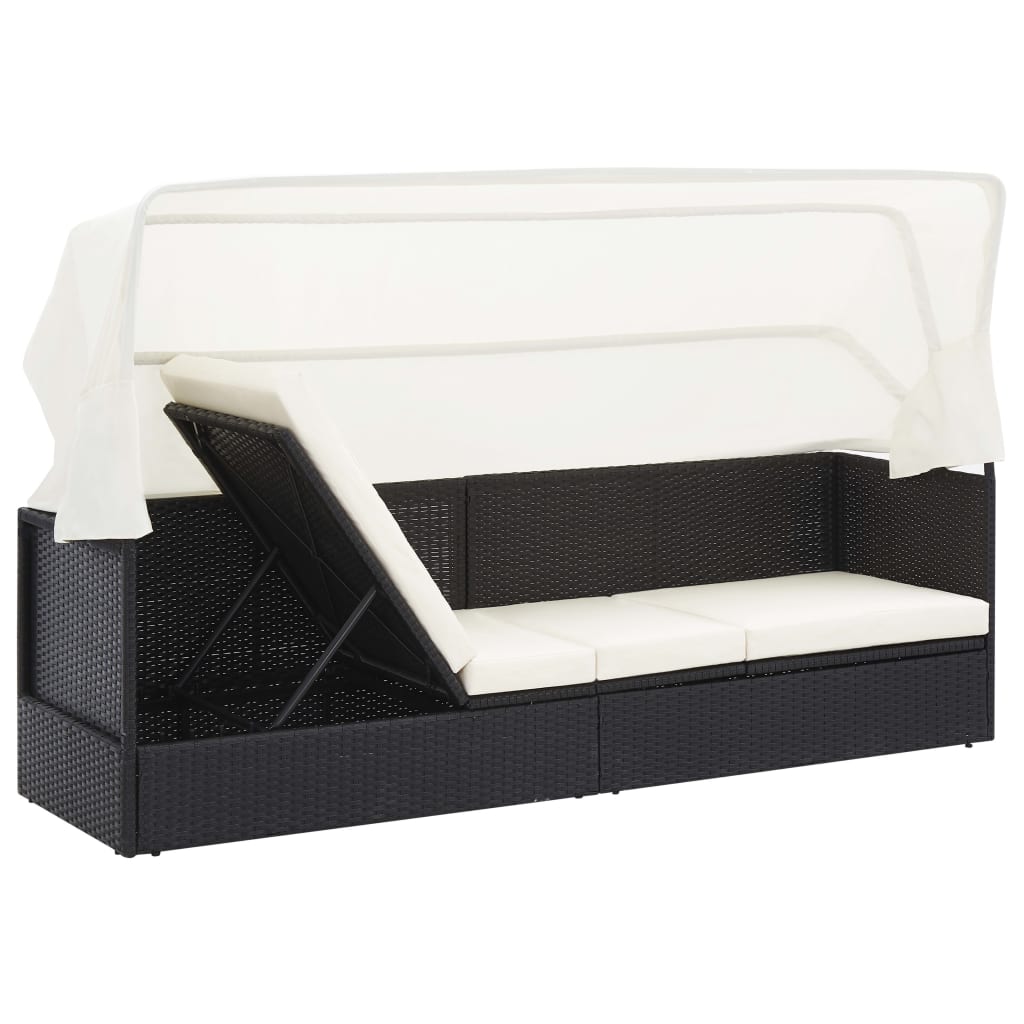 Garden sofa with woven resin black awning