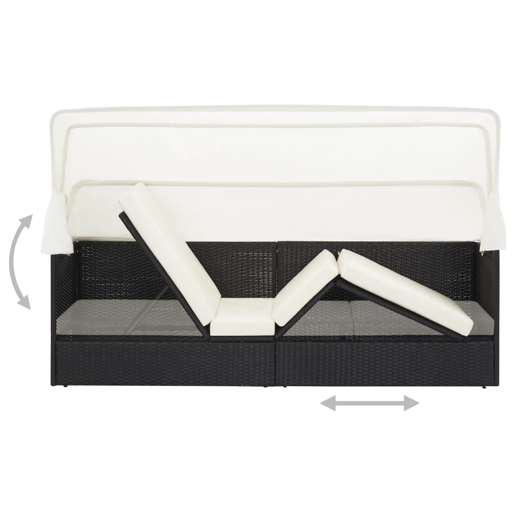 Garden sofa with woven resin black awning