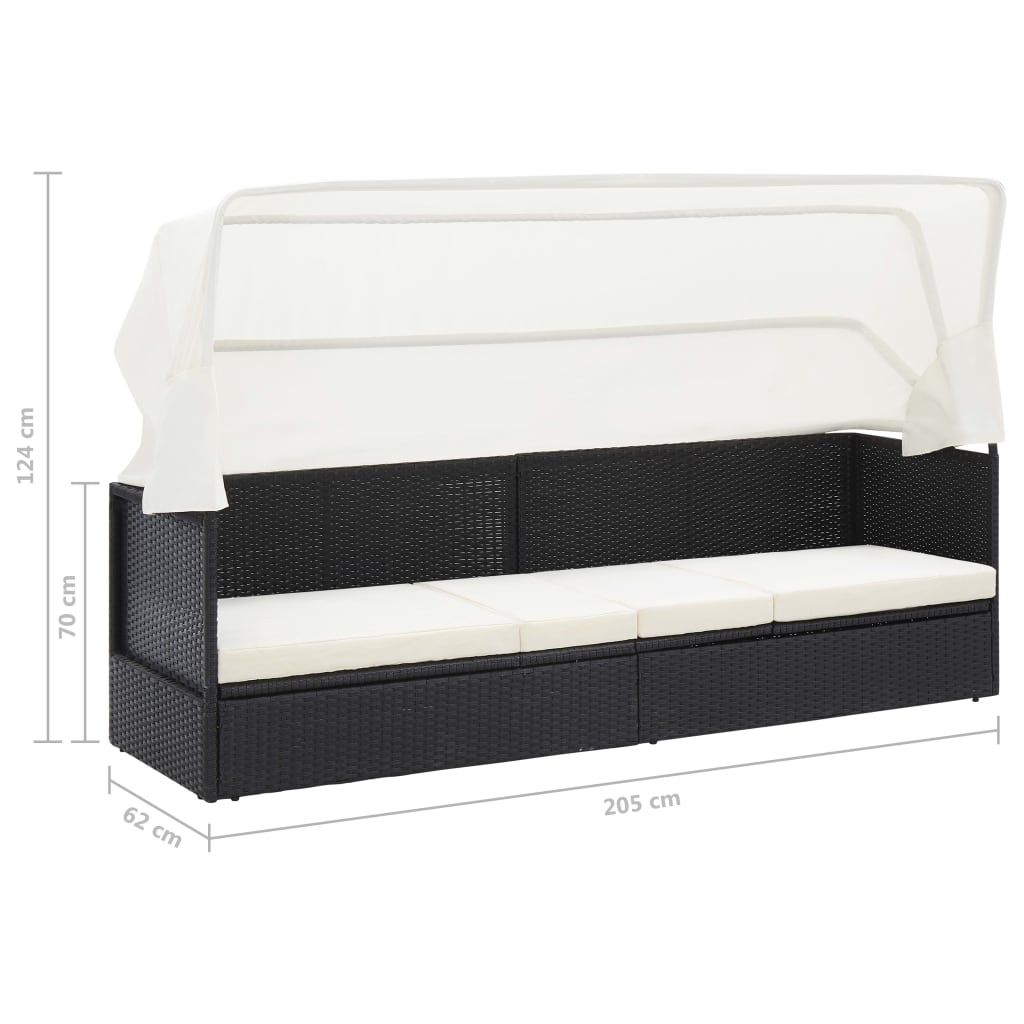 Garden sofa with woven resin black awning