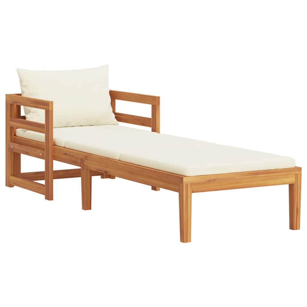 Chaise longue avec coussins transat et matelas blanc crème Bois d'acacia