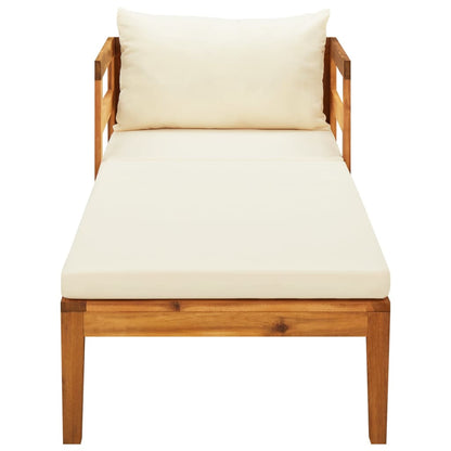 Chaise longue avec coussins transat et matelas blanc crème Bois d'acacia