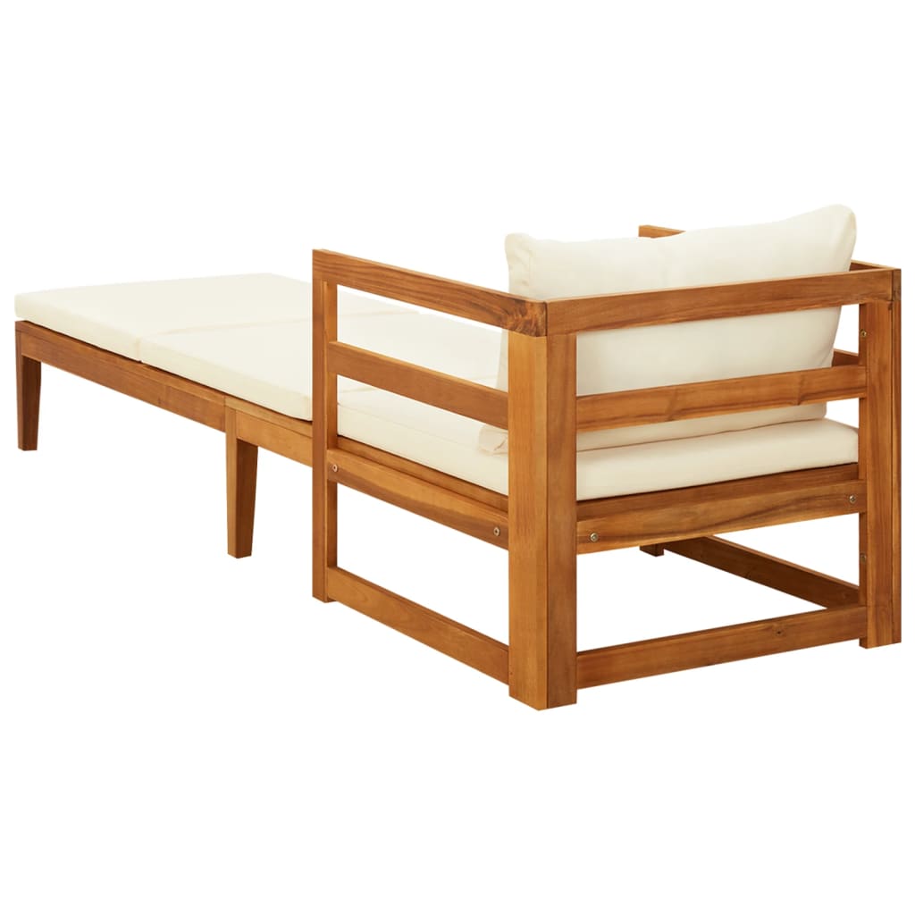 Chaise longue avec coussins transat et matelas blanc crème Bois d'acacia
