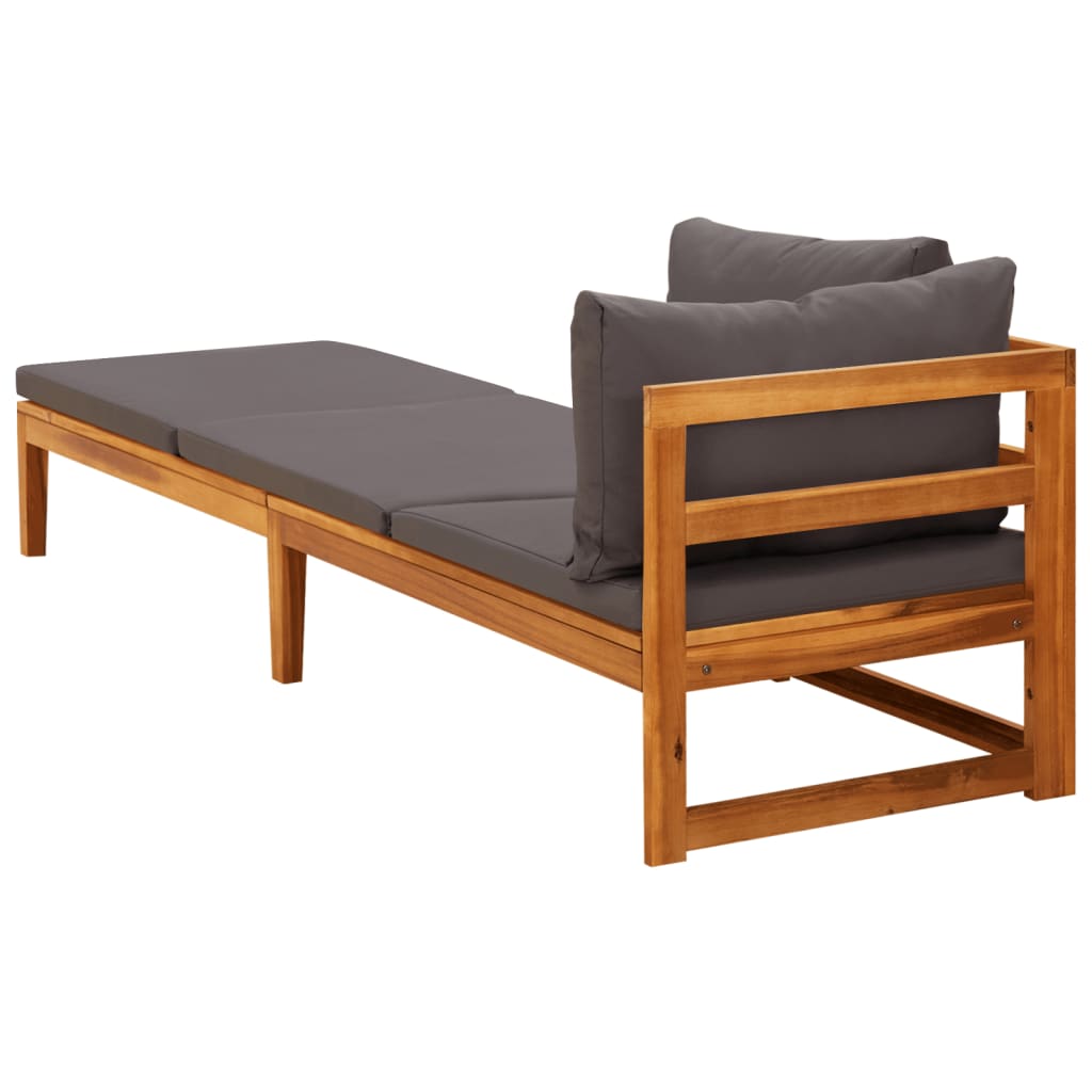 Silla larga con 1 madera de acacia de la tapa de la tapa de la tapa gris oscuro