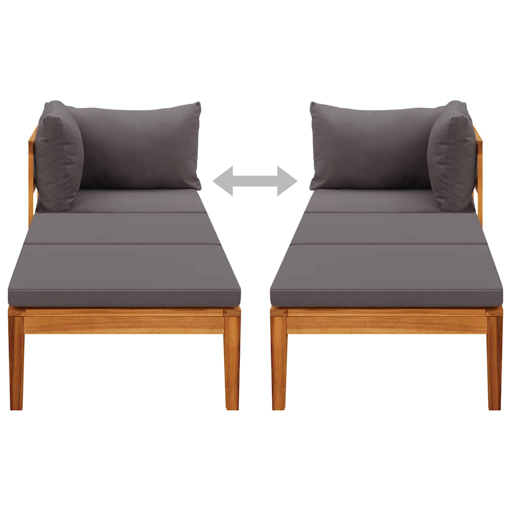 Silla larga con 1 madera de acacia de la tapa de la tapa de la tapa gris oscuro