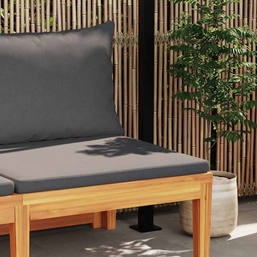 Garden bench with table with dark gray teak cushions