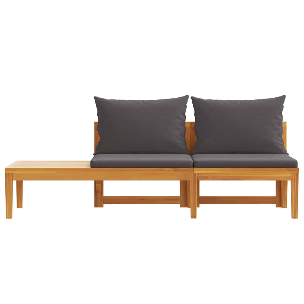 Garden bench with table with dark gray teak cushions
