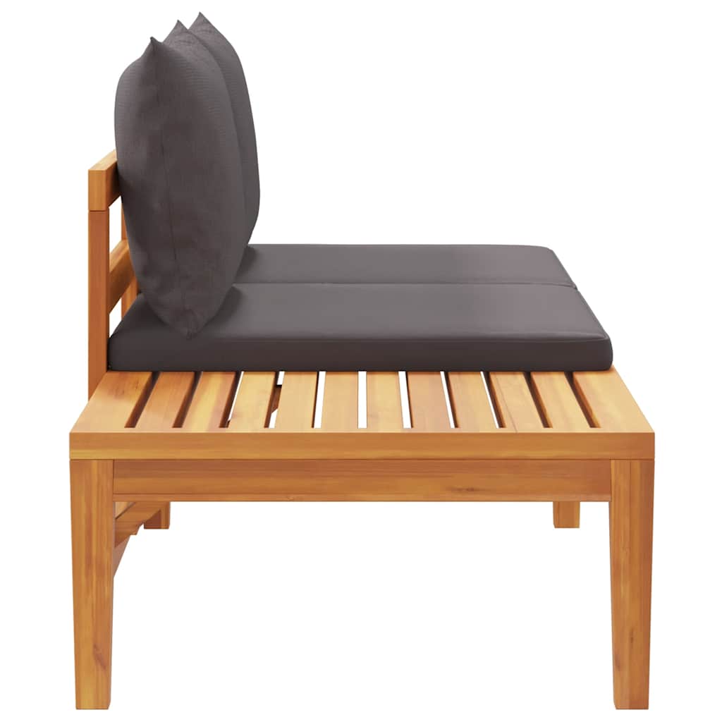 Garden bench with table with dark gray teak cushions