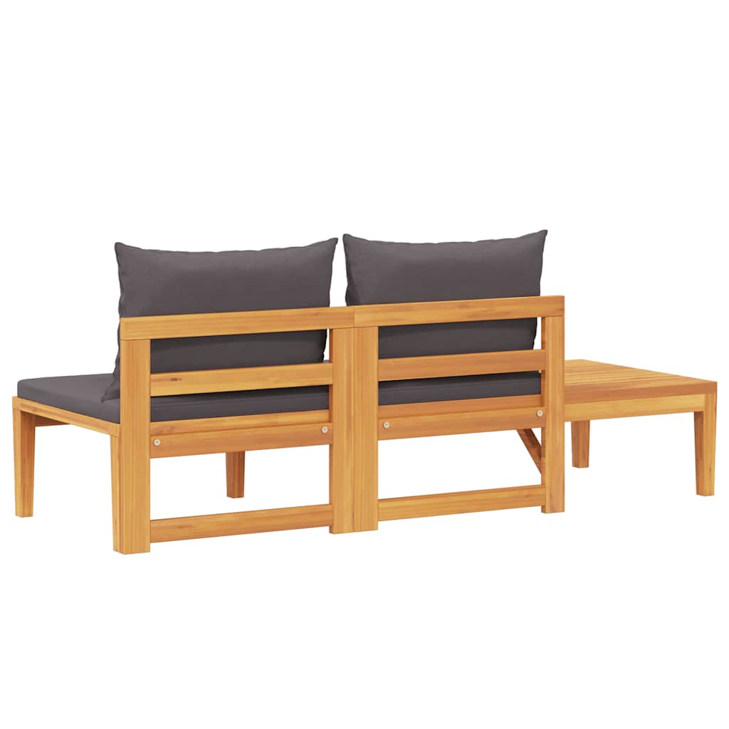 Garden bench with table with dark gray teak cushions
