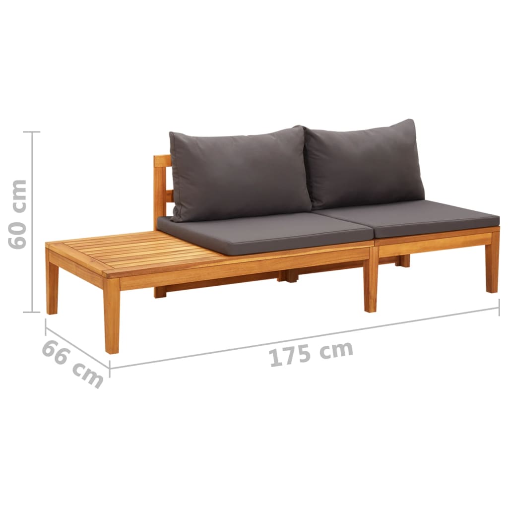 Garden bench with table with dark gray teak cushions