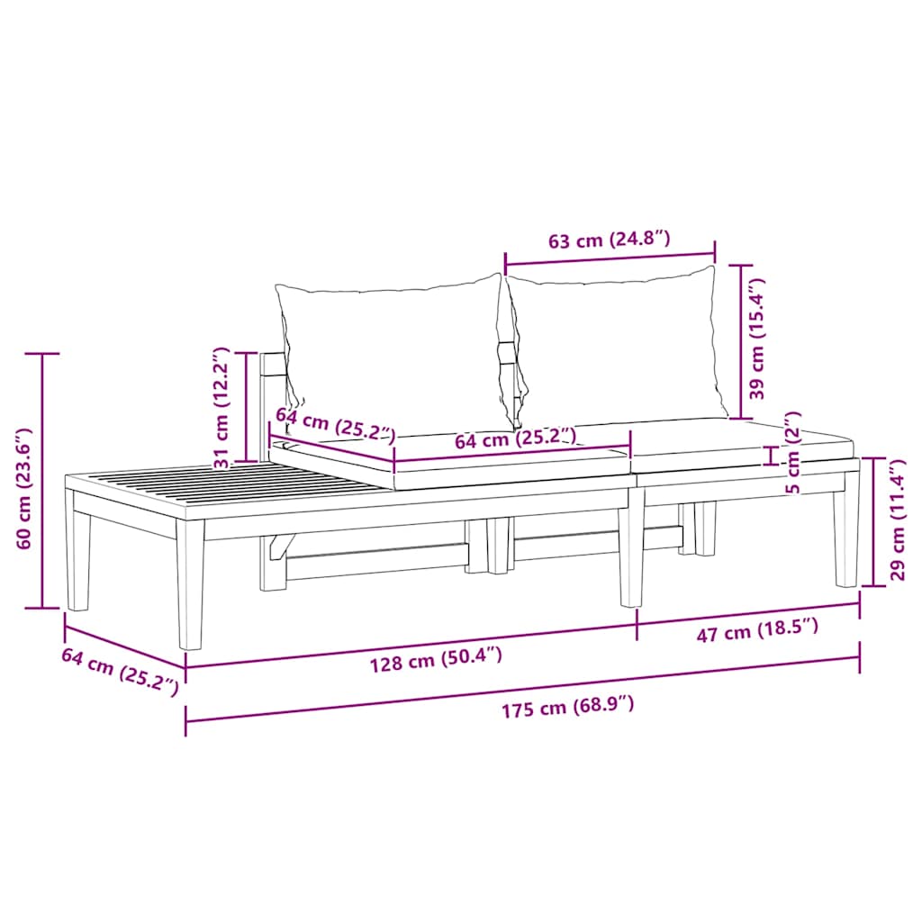 Garden bench with table with dark gray teak cushions