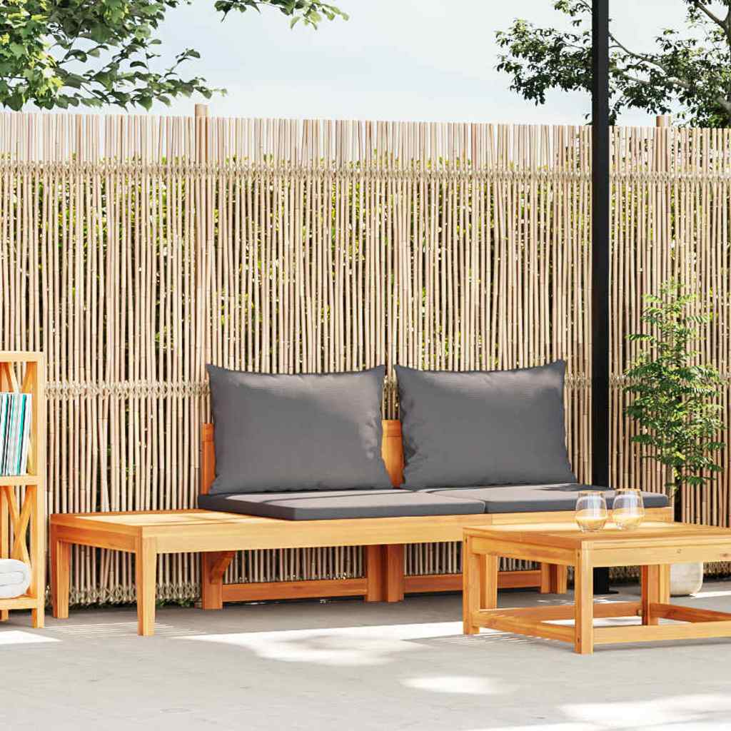 Garden bench with table with dark gray teak cushions