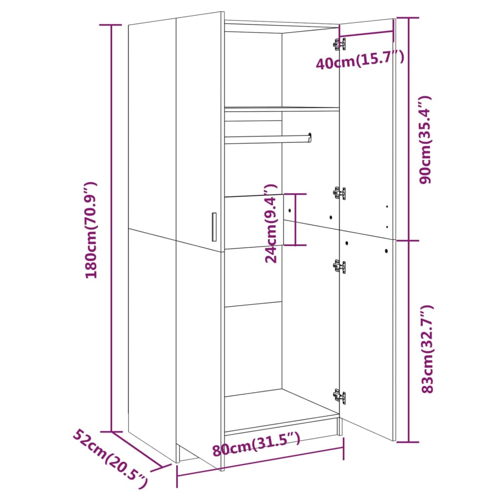 Sonoma gray wardrobe 80x52x180 cm engineering wood