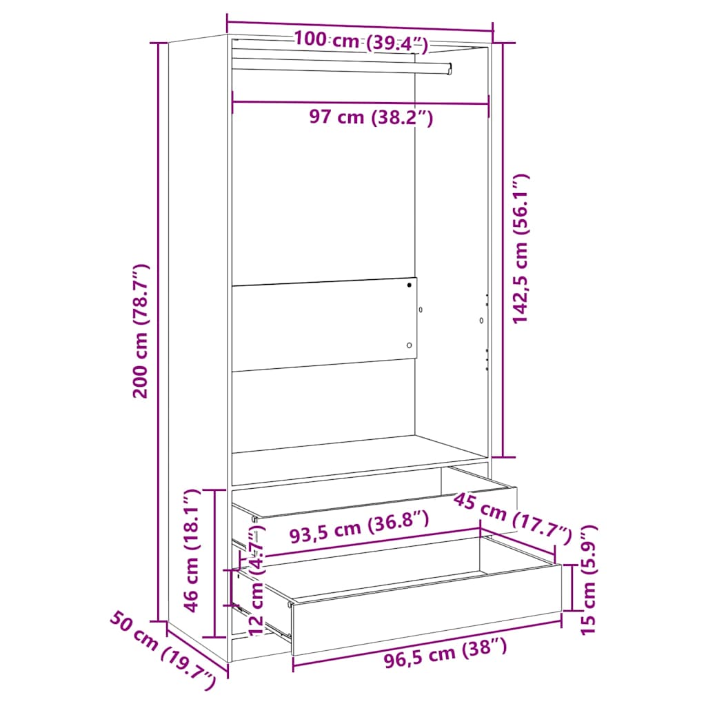 Sonoma gray wardrobe 100x50x200 cm Engineering wood