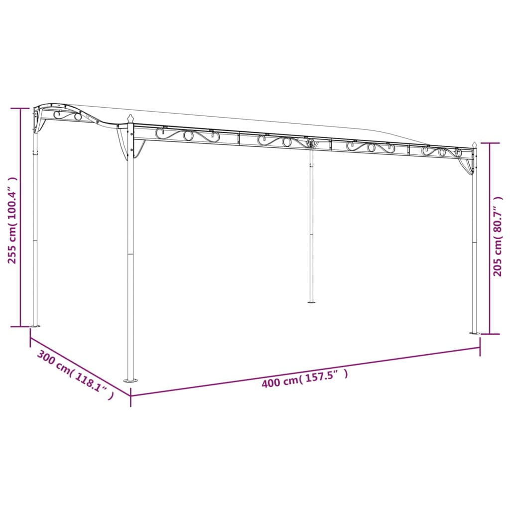 4x3 m anthracite awning 180 g/m² Fabric and steel