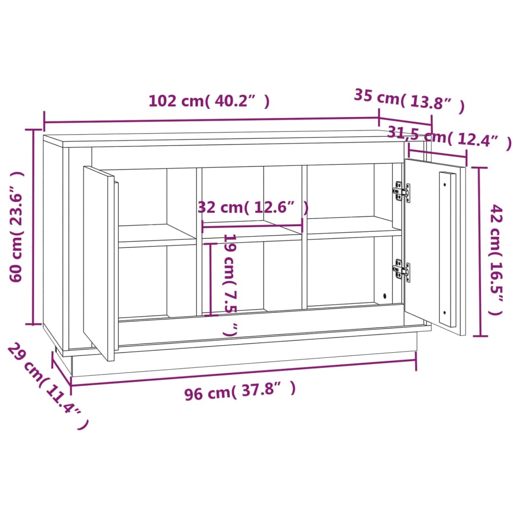 Buffet nero 102x35x60 cm ingegnerista legno