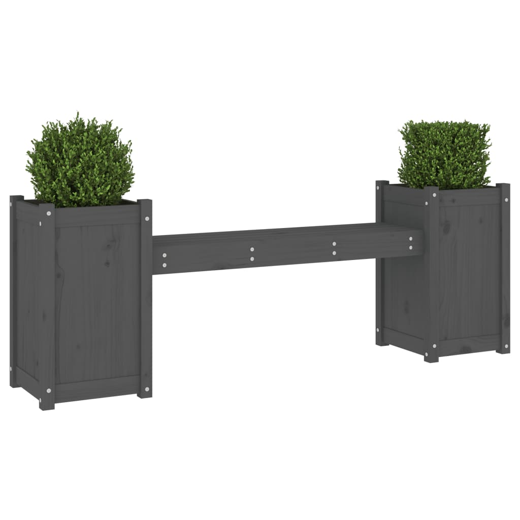 Bench with gray planters 180x36x63 cm solid pine wood