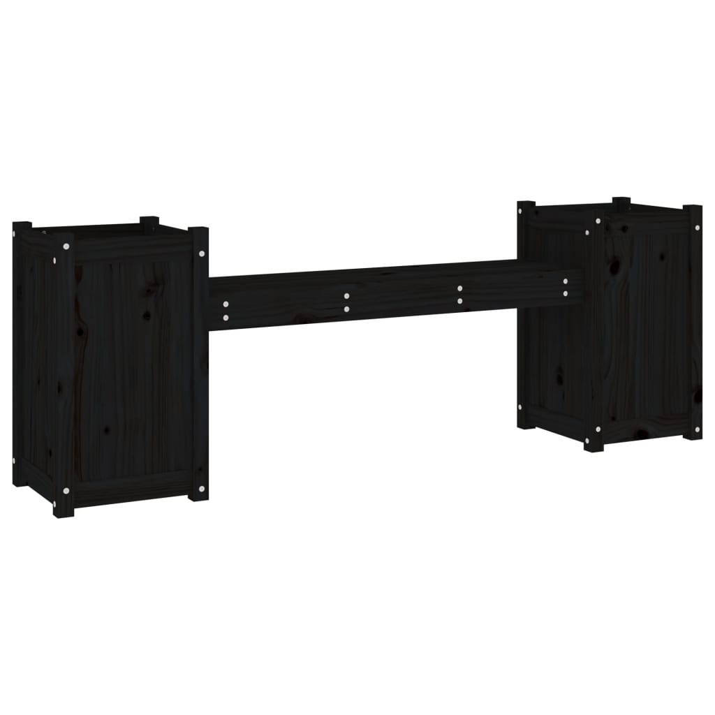 Bench with black planters 180x36x63 cm solid pine wood