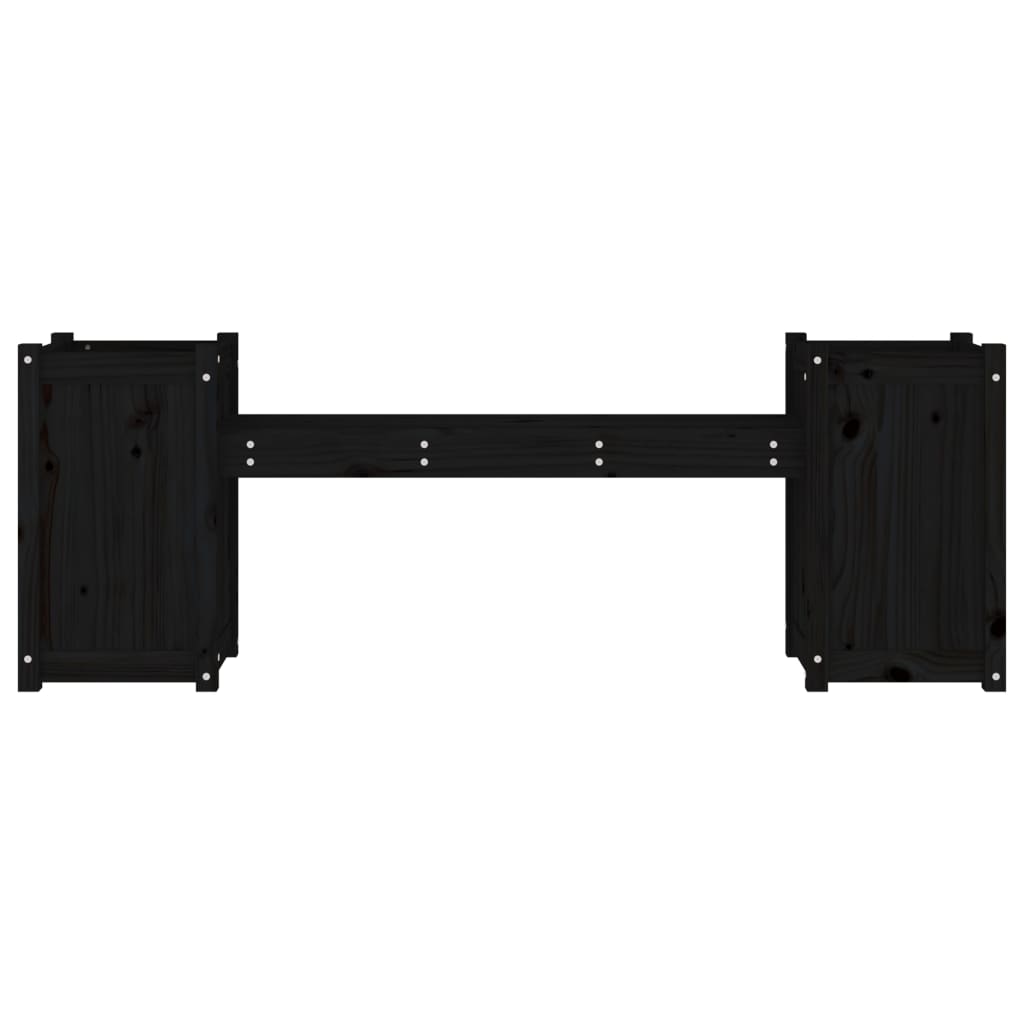 Bench with black planters 180x36x63 cm solid pine wood