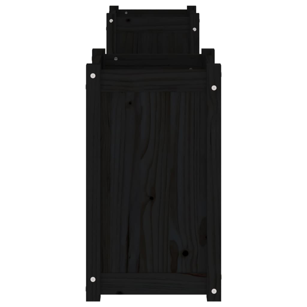 Bench with black planters 180x36x63 cm solid pine wood