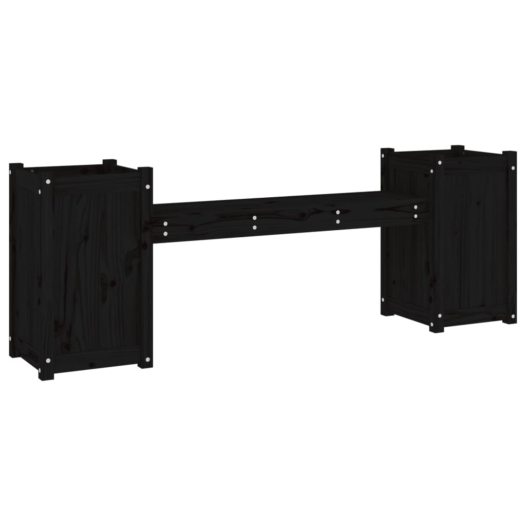Bench with black planters 180x36x63 cm solid pine wood