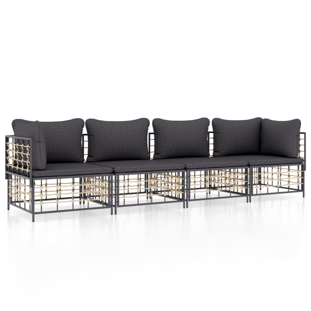 4 pcs garden furniture with braided resin anthracite cushions