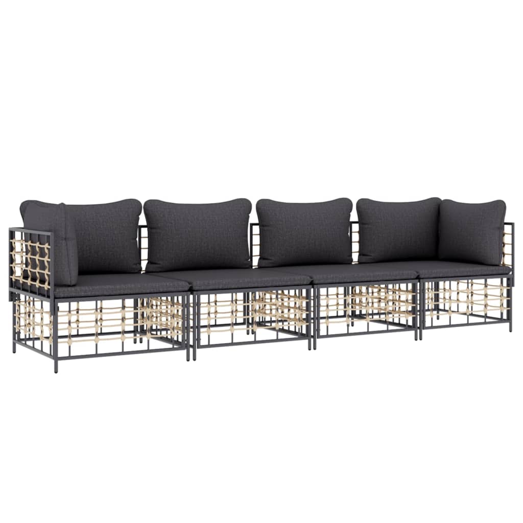 4 pcs garden furniture with braided resin anthracite cushions