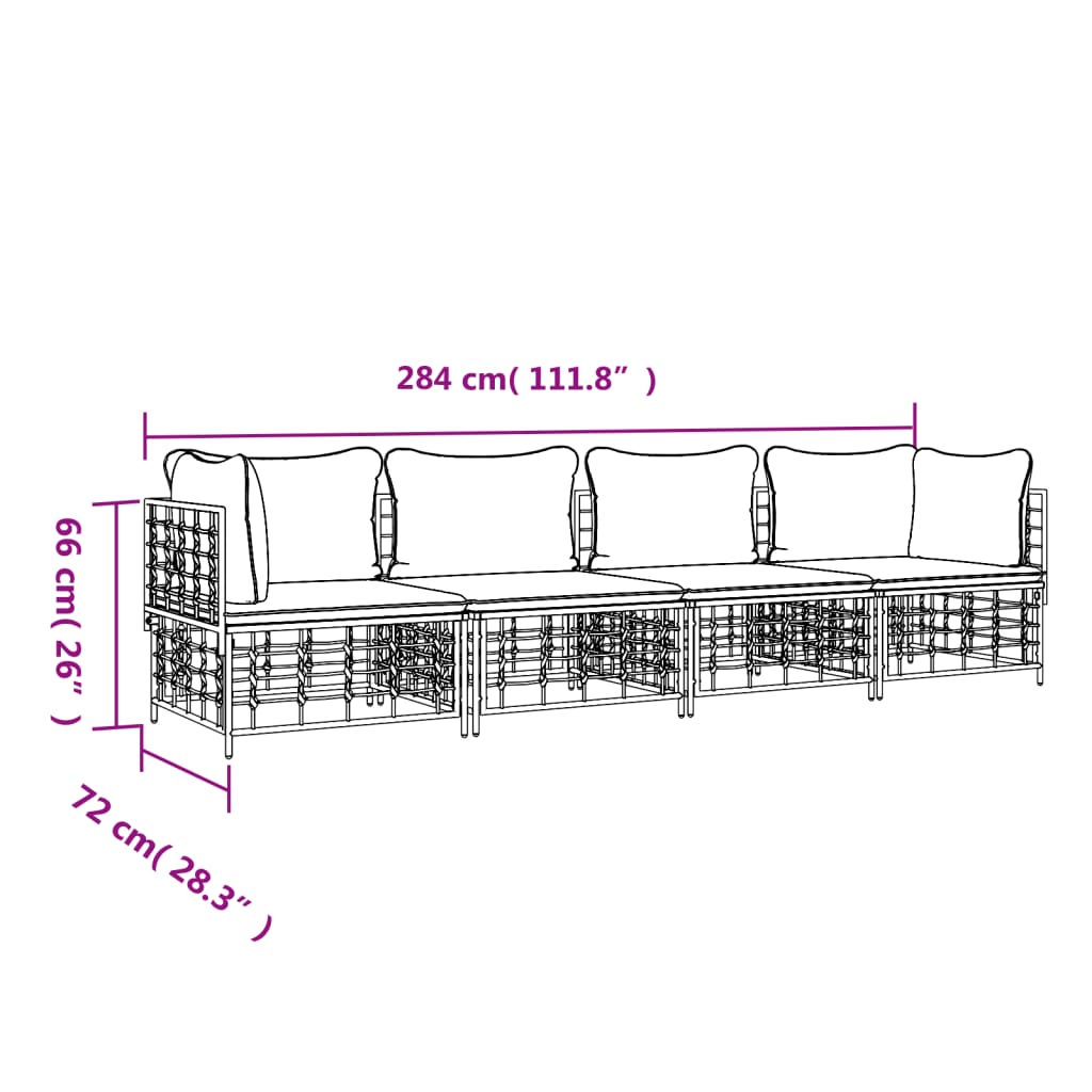 4 pcs garden furniture with braided resin anthracite cushions