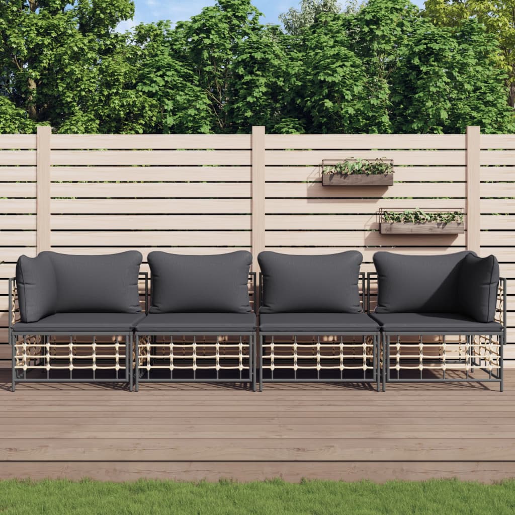 4 pcs garden furniture with braided resin anthracite cushions