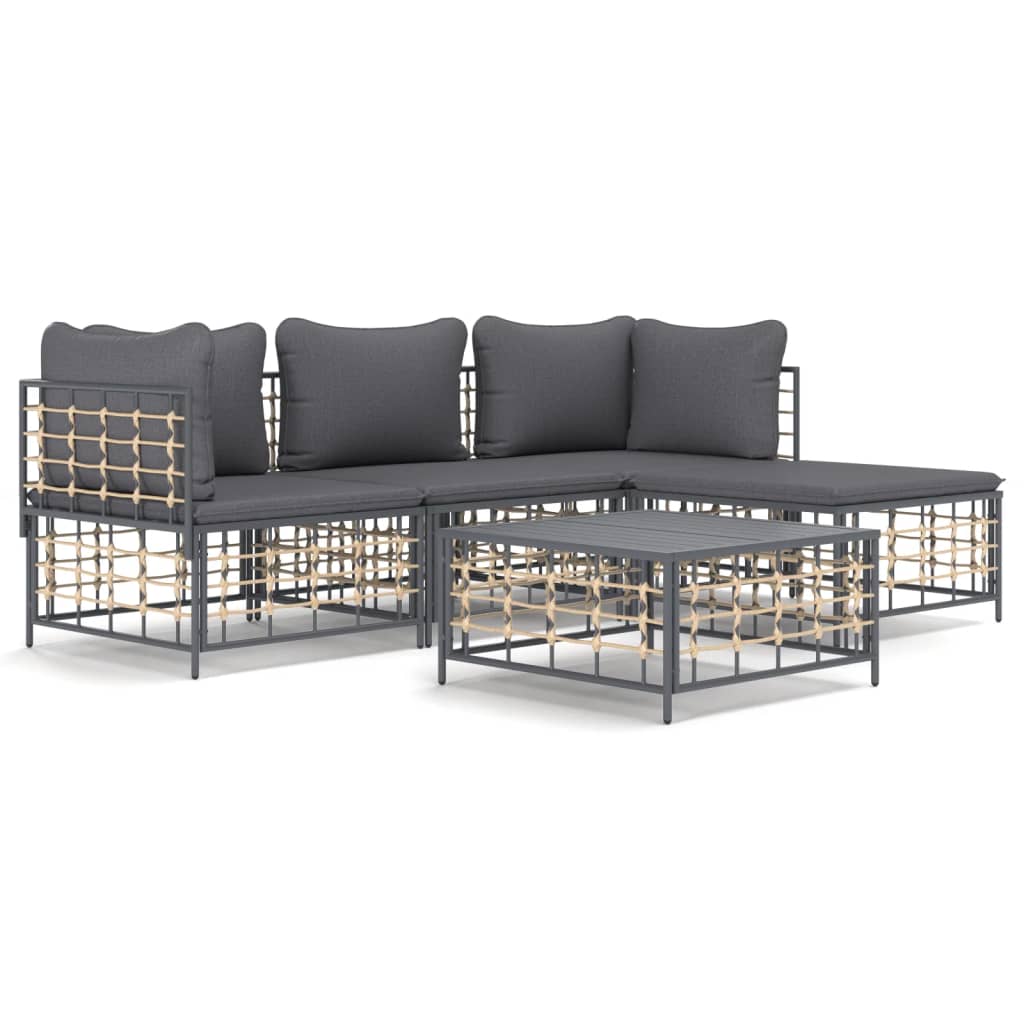 4 pcs garden furniture with braided resin anthracite cushions