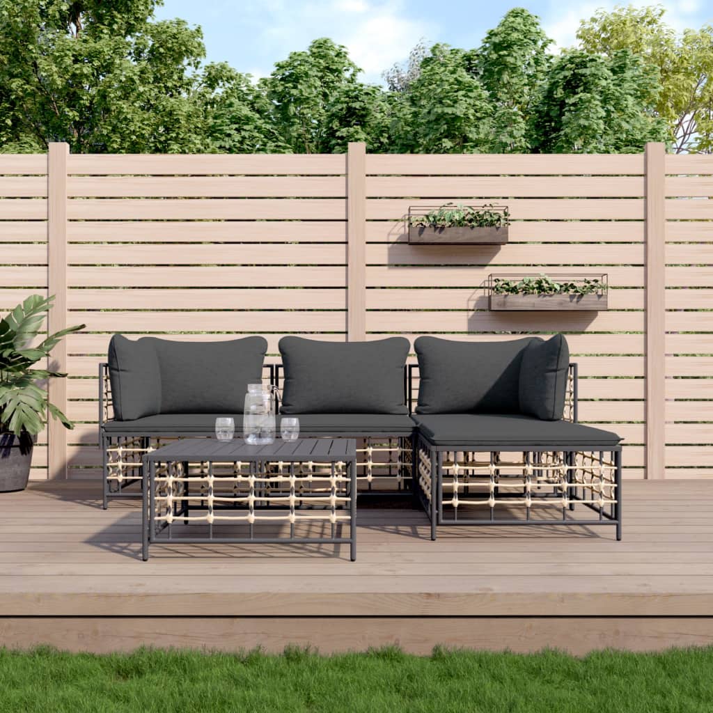 4 pcs garden furniture with braided resin anthracite cushions