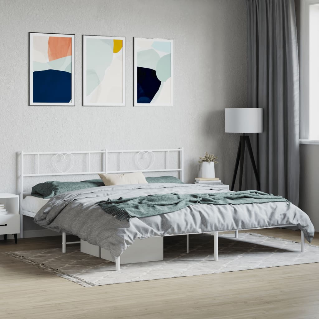 Cadre de lit métal avec tête de lit blanc 193x203 cm
