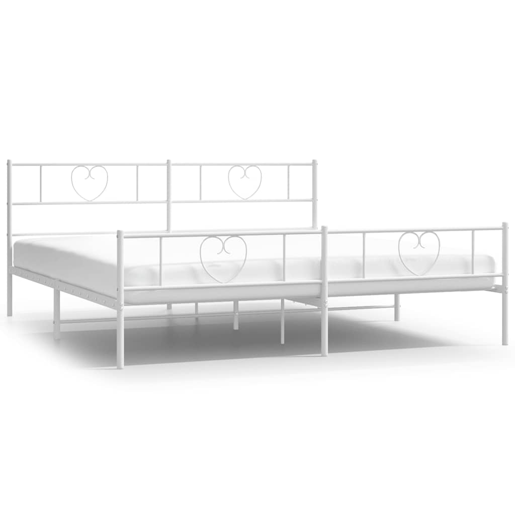 Cadre de lit métal avec tête de lit/pied de lit blanc 193x203cm