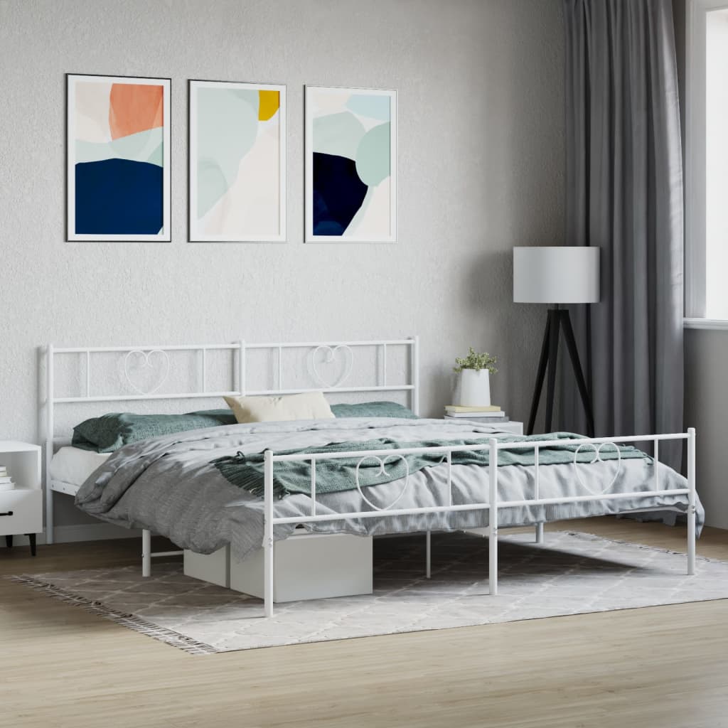 Cadre de lit métal avec tête de lit/pied de lit blanc 193x203cm