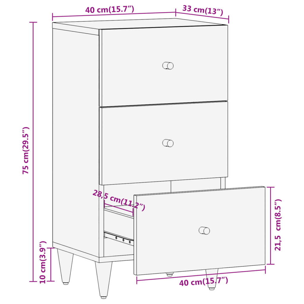 40x33x75 cm mobile laterale in legno di mango solido