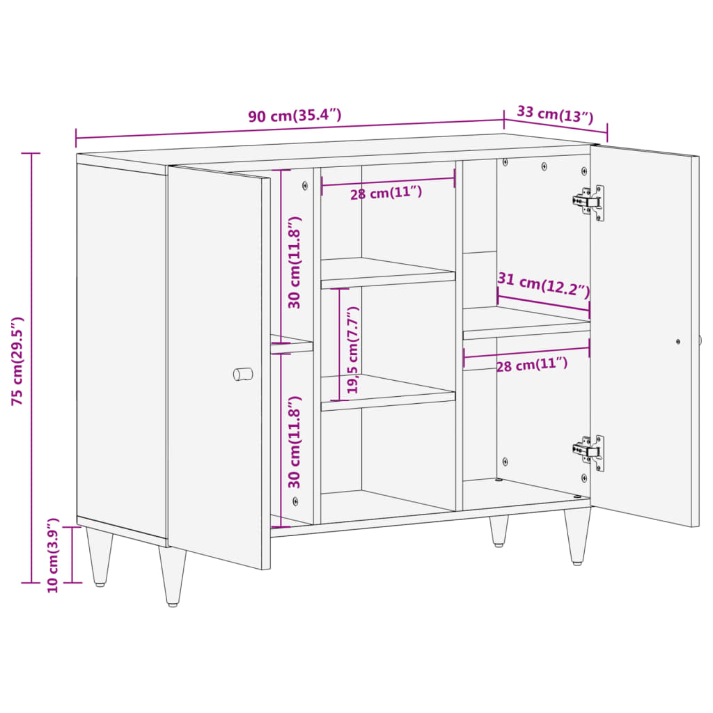 90x333x75 cm mobile in legno di mango solido