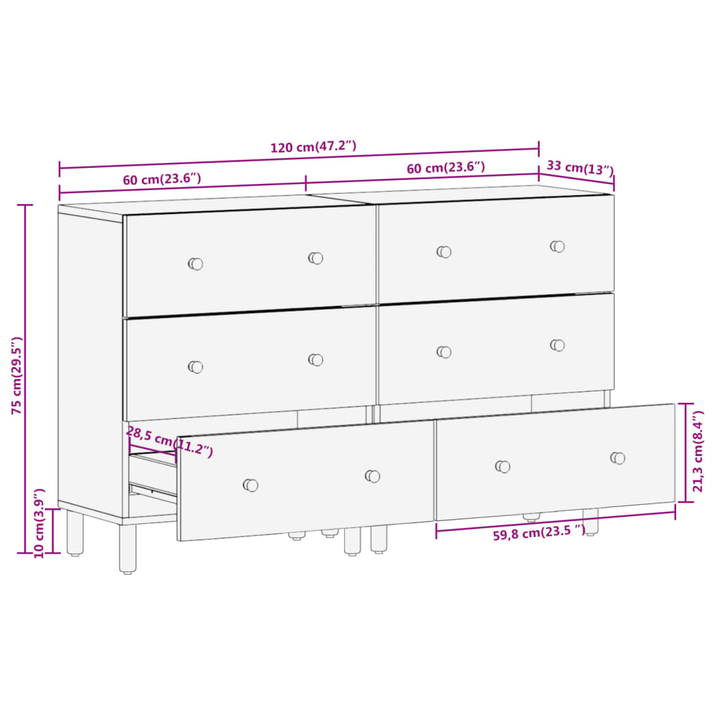 Side cabinets 2pcs black 60x333x75cm Mangoier solid wood