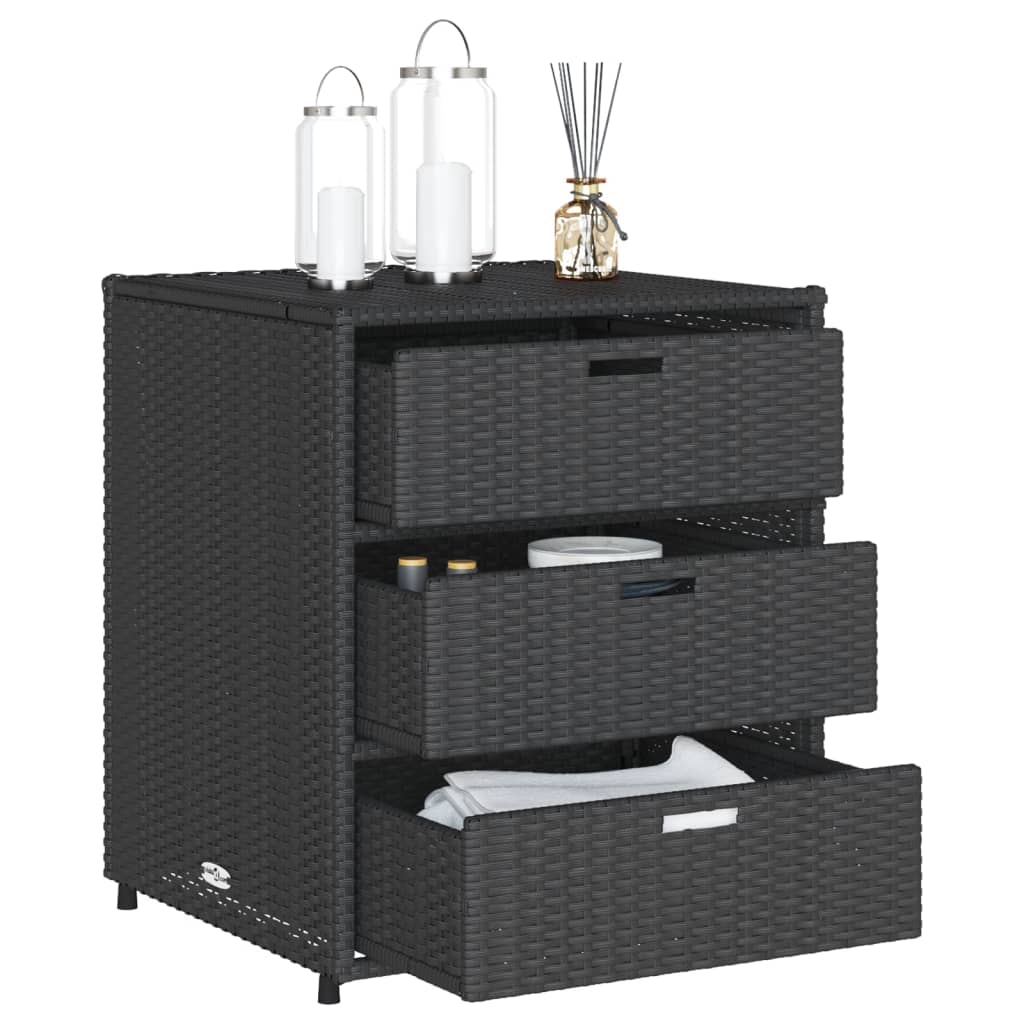 Armadietto di deposito da giardino nero 55x59x69 cm resina intrecciata