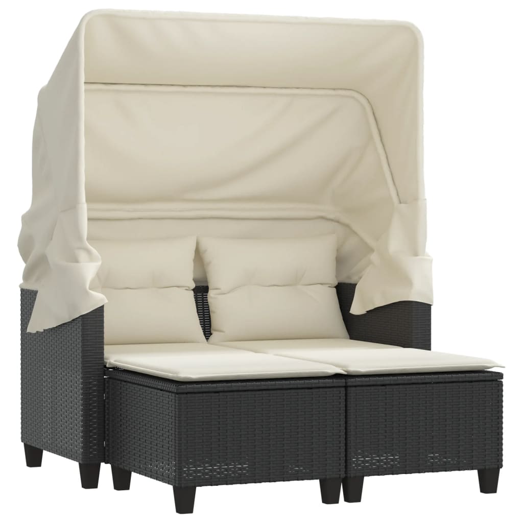 2 -seater garden sofa with wardrobe and black rattan stools