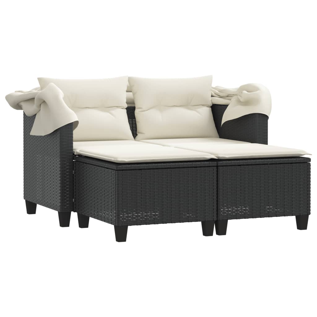 2 -seater garden sofa with wardrobe and black rattan stools